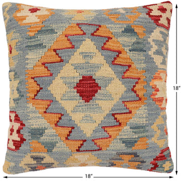 handmade Traditional Pillow Blue Rust Hand-made SQUARE 100% WOOL Hand woven turkish pillow2' x 2'